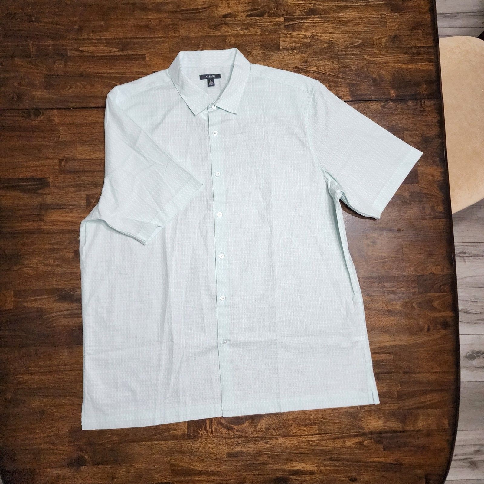 Alfani Tint Blue Short‑Sleeve Button‑Up Shirt – XL – 100% Cotton – NWT