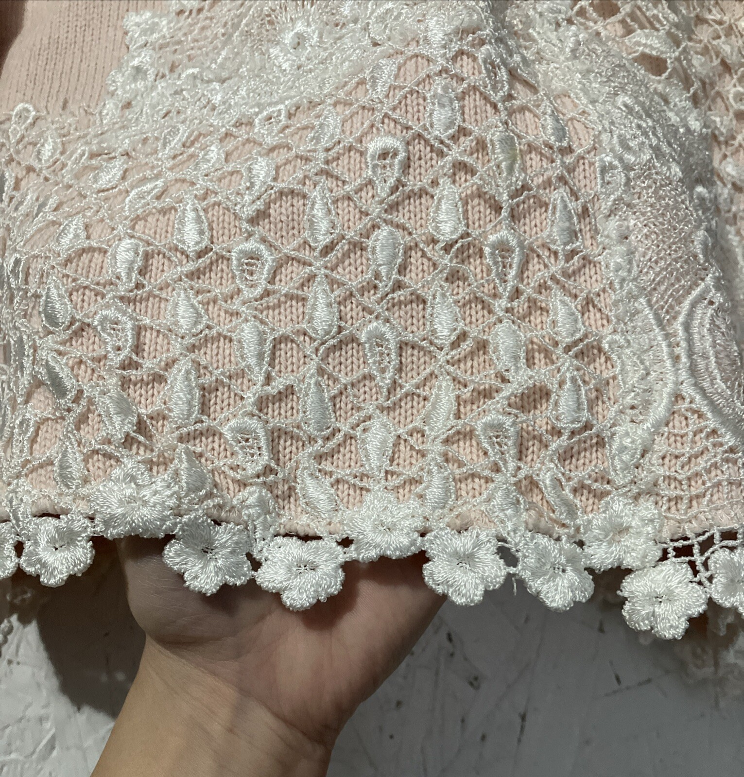 Magnet Art Lynn Yang Pink Embroidered Floral Lace Sweater Medium Made In USA