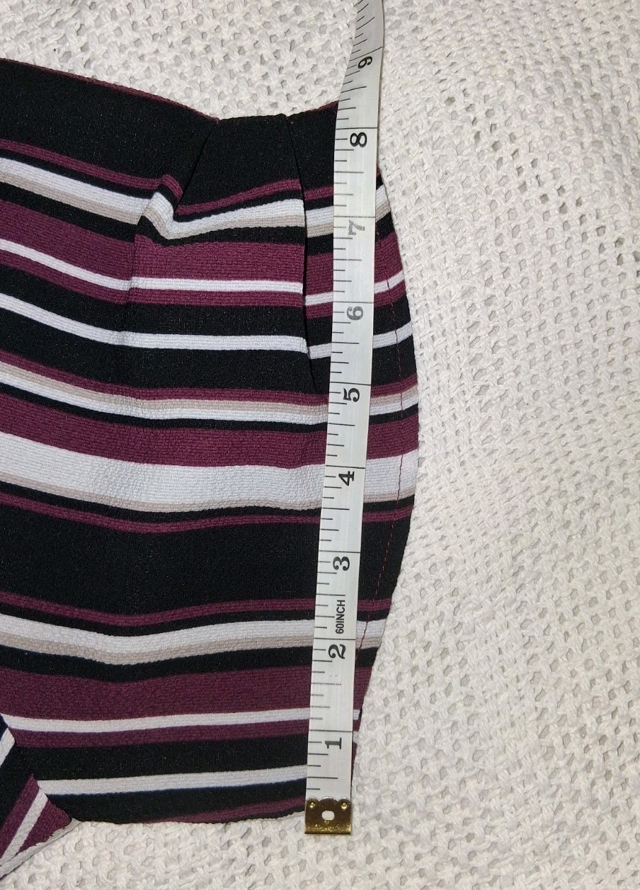 Roz & Ali Black Purple Striped Lightweight Blouse Womens XL Top Short Sleeve