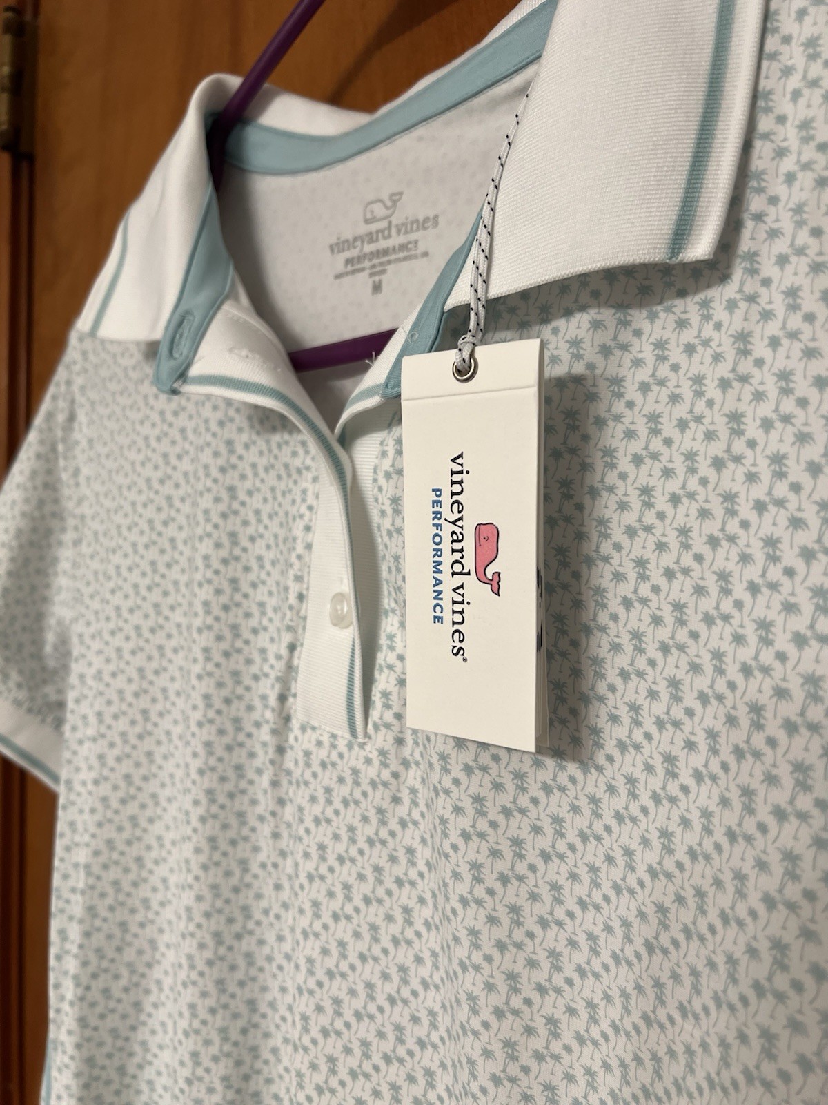 NWT Vineyard Vines Women Performance Polo In Palm Trees White Cap, M, MSRP $85