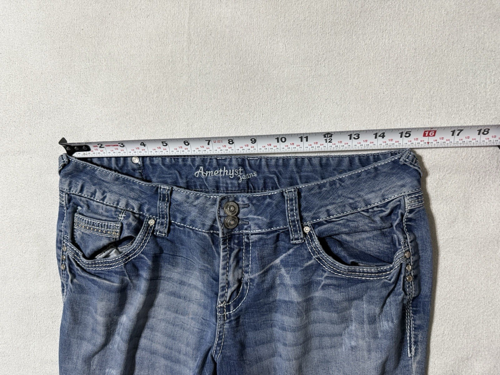 Amethyst Jeans Womens 9 Blue Bootcut Low Rise Medium Wash Distressed