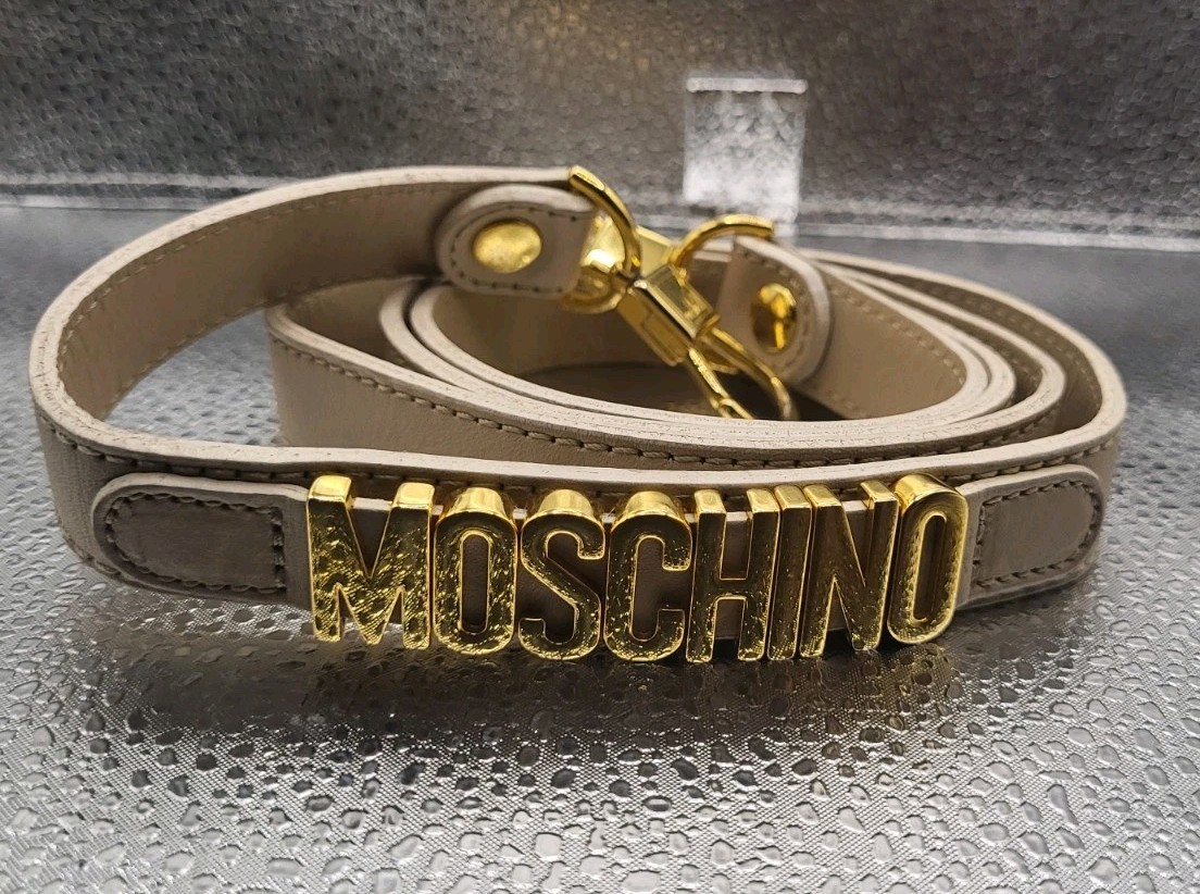Moschino Redwall Beige Gold Logo Replacement Crossbody Strap 49″