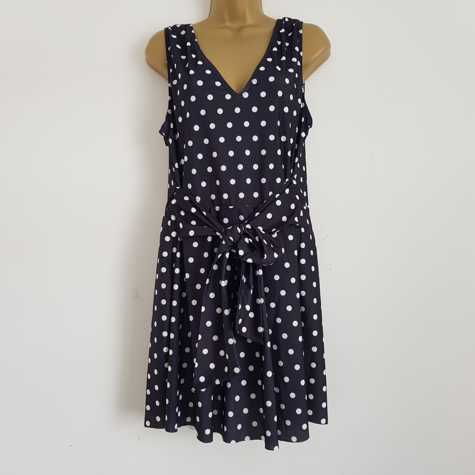 NEW EX DEBENHAMS Size 14-22 Polka Dot Spotted Swim Dress Swimsuit Black White