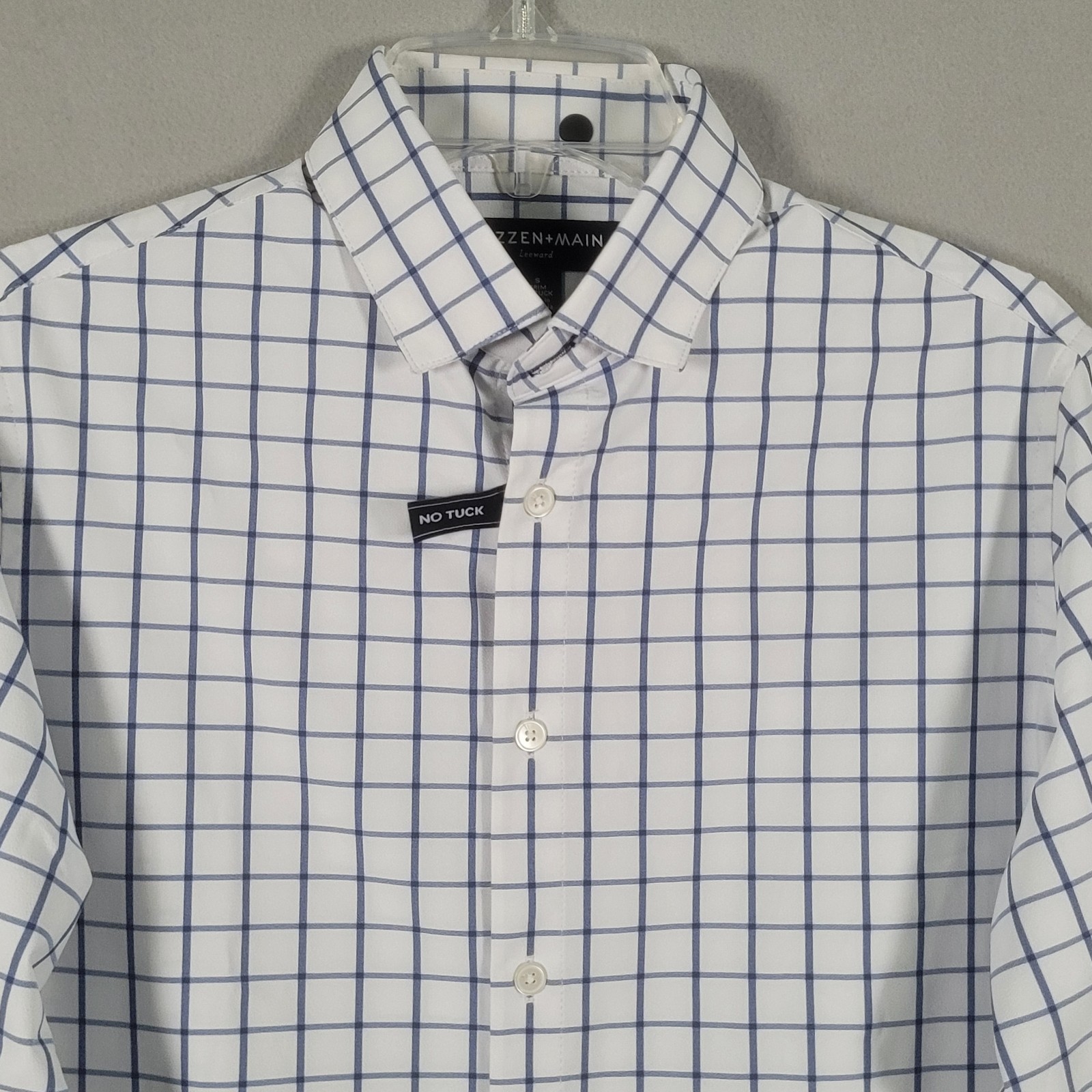 NWOT Mizzen Main Leeward Performance Shirt Men S White Plaid Trim Fit No Tuck