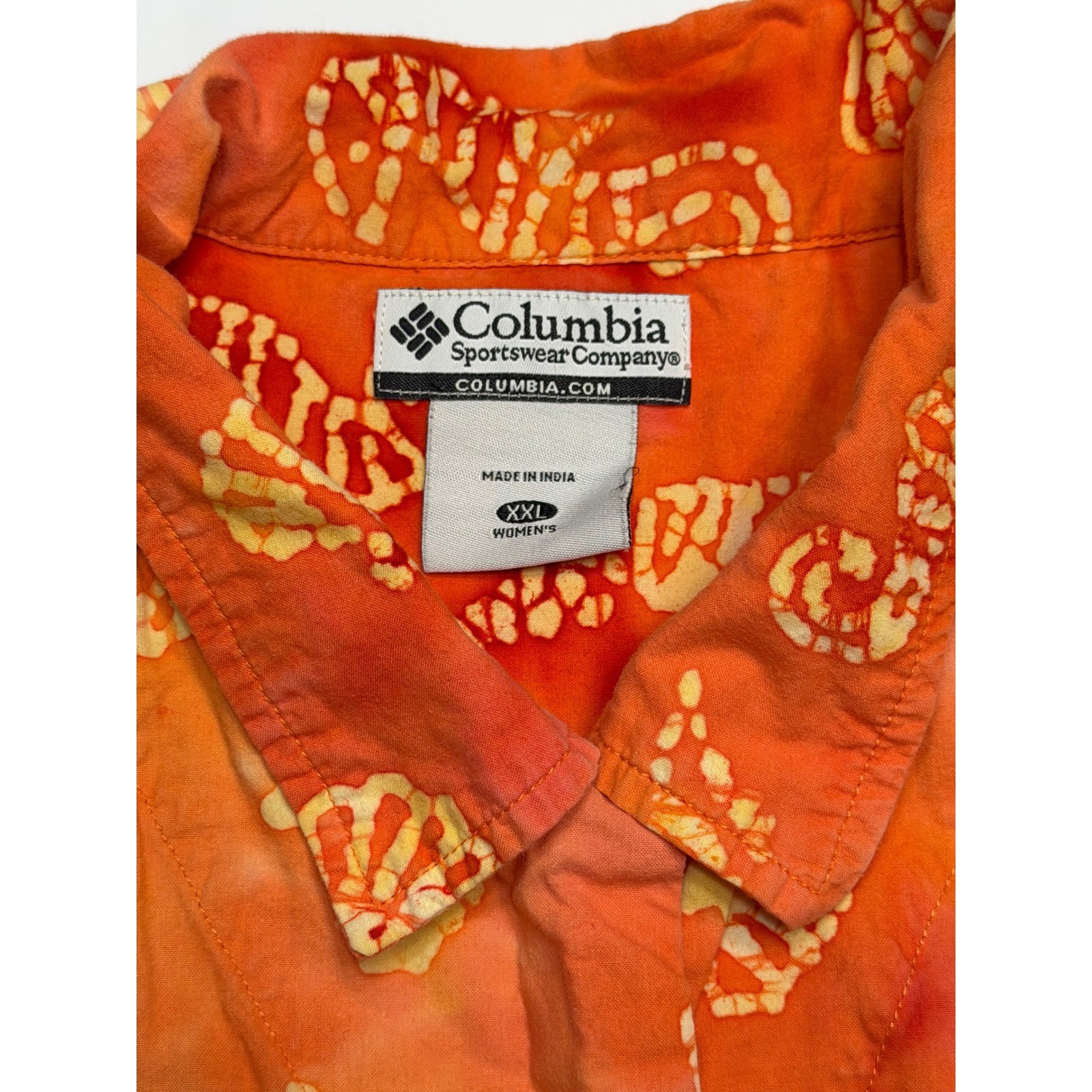 Columbia Womens XXL Orange Sea Shell Seahorse Batik Cotton Button Down Shirt