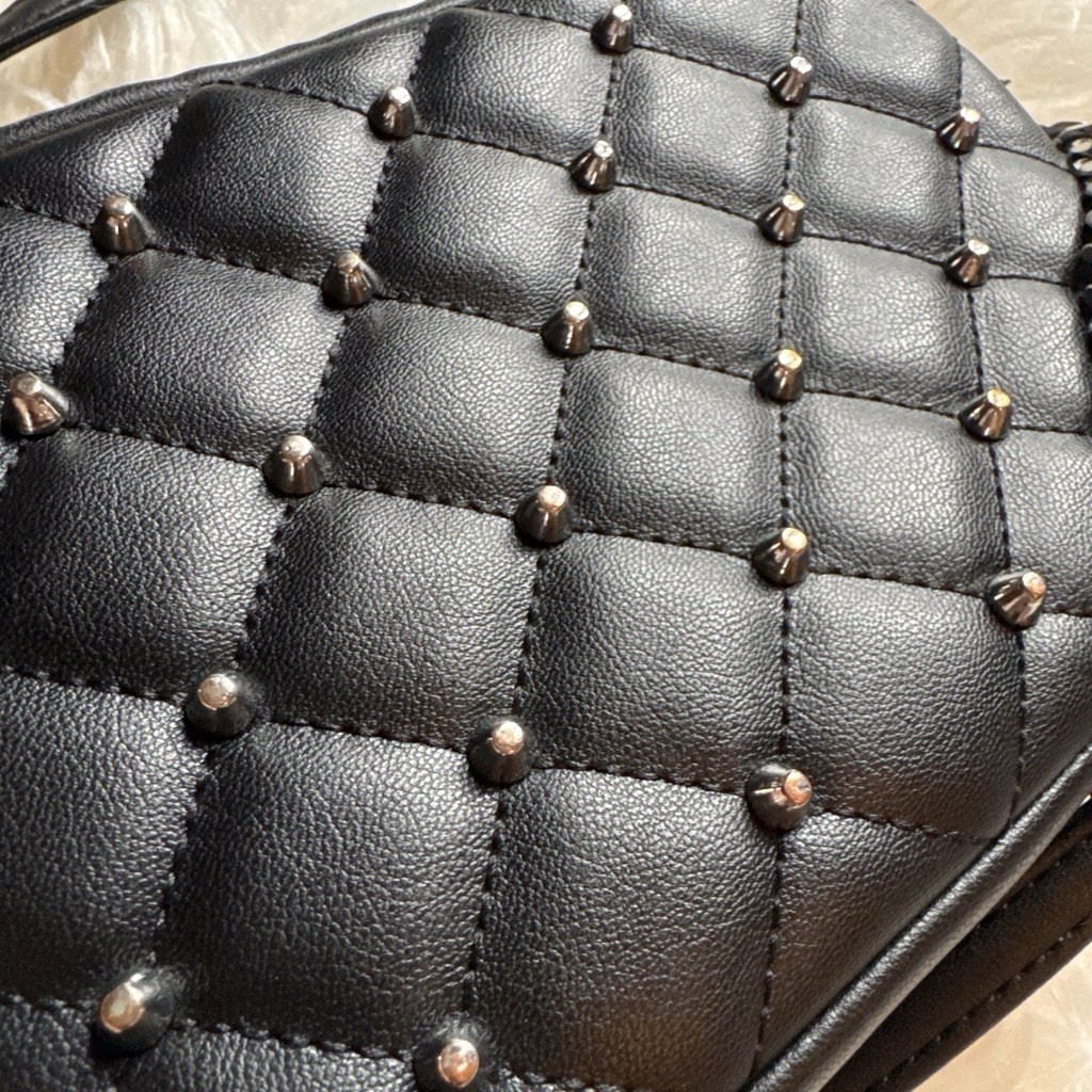 Rebecca Minkoff Black Small Quilted Studded Crossbody Bag Chain Strap Zip