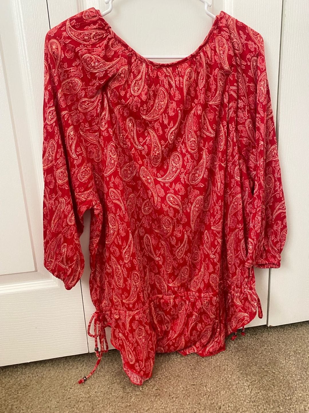 Faded Glory Plus Size XL 16-18 Red Paisley Boho Peasant Blouse