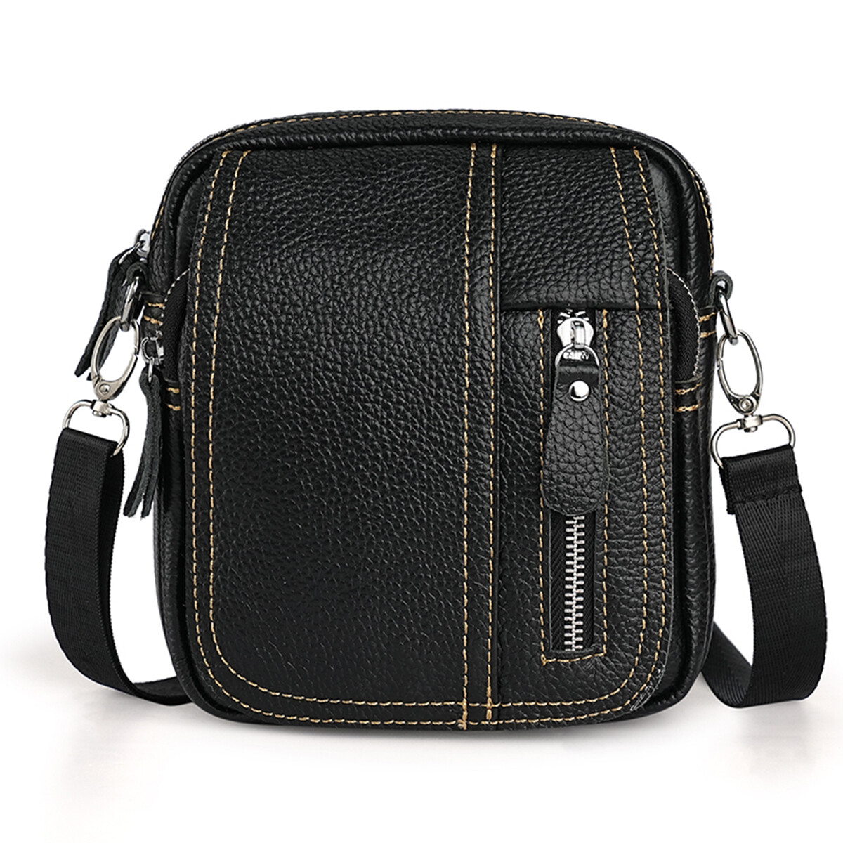 Mens Genuine Leather Mini Messenger Cross Body Handbag Shoulder Bag Large Purse