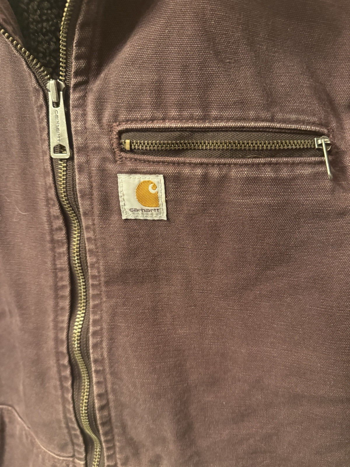 Carhartt Jacket Womens L 12/14 Maroon Wildwood Sherpa Lined Workwear 46″ chest