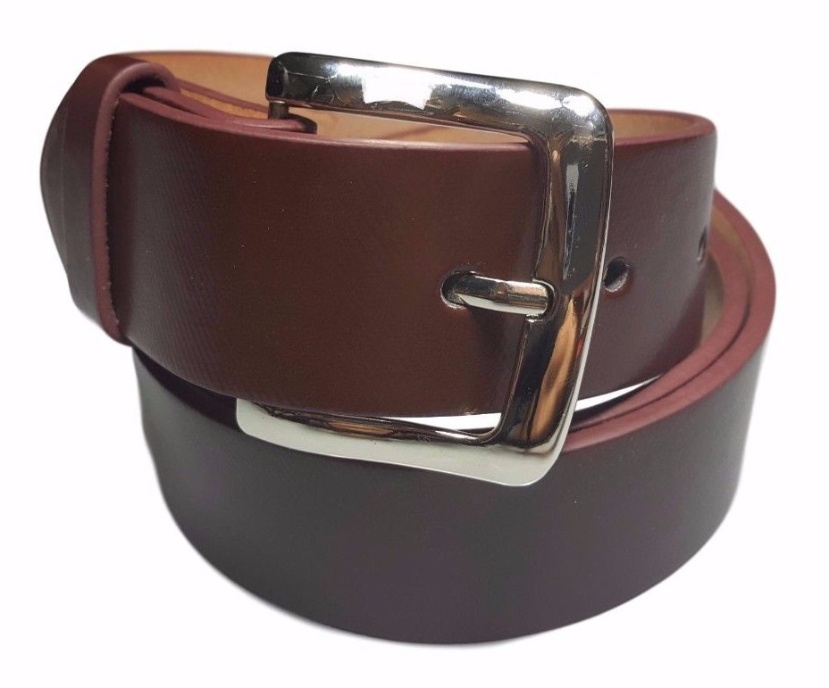 Men’s Plain Brown Leather Casual Dress Belt With Removable Snap On Silver Buckle