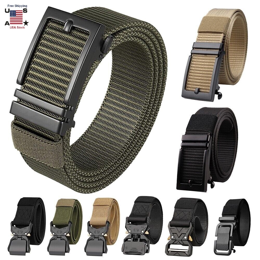 Mens Ratchet Belt Nylon Web Belts for Men with Automatic Slide Buckle 1.3 inch
