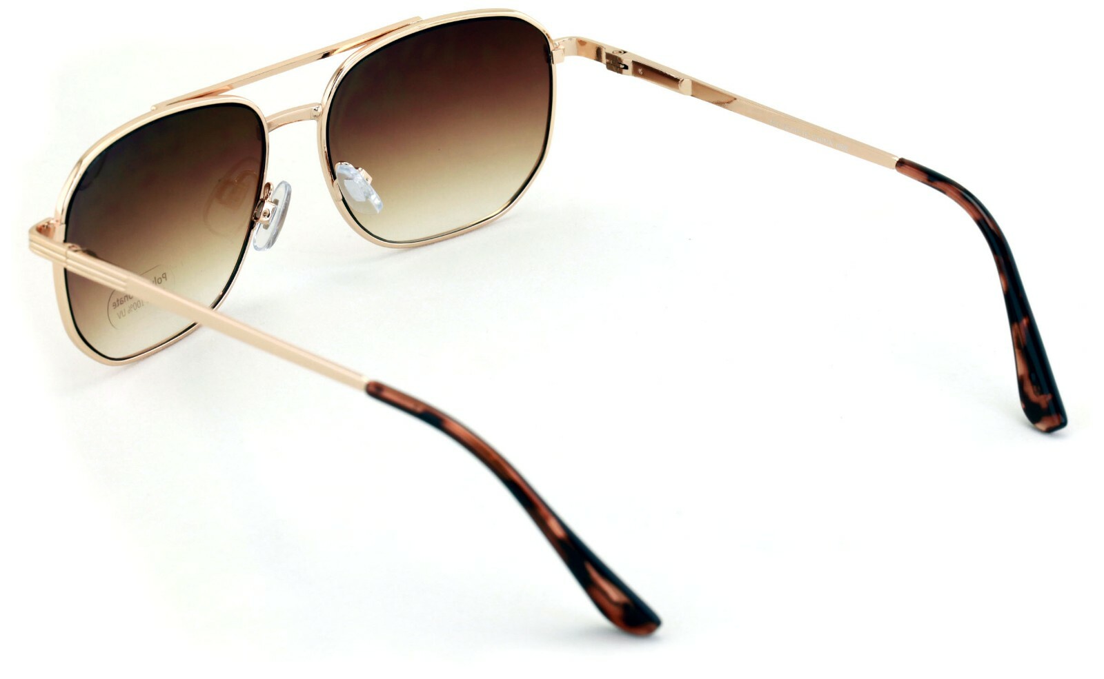 Metal Aviator Sunglasses – Gradient Lens Spring Hinge Square – Gold Black Brown
