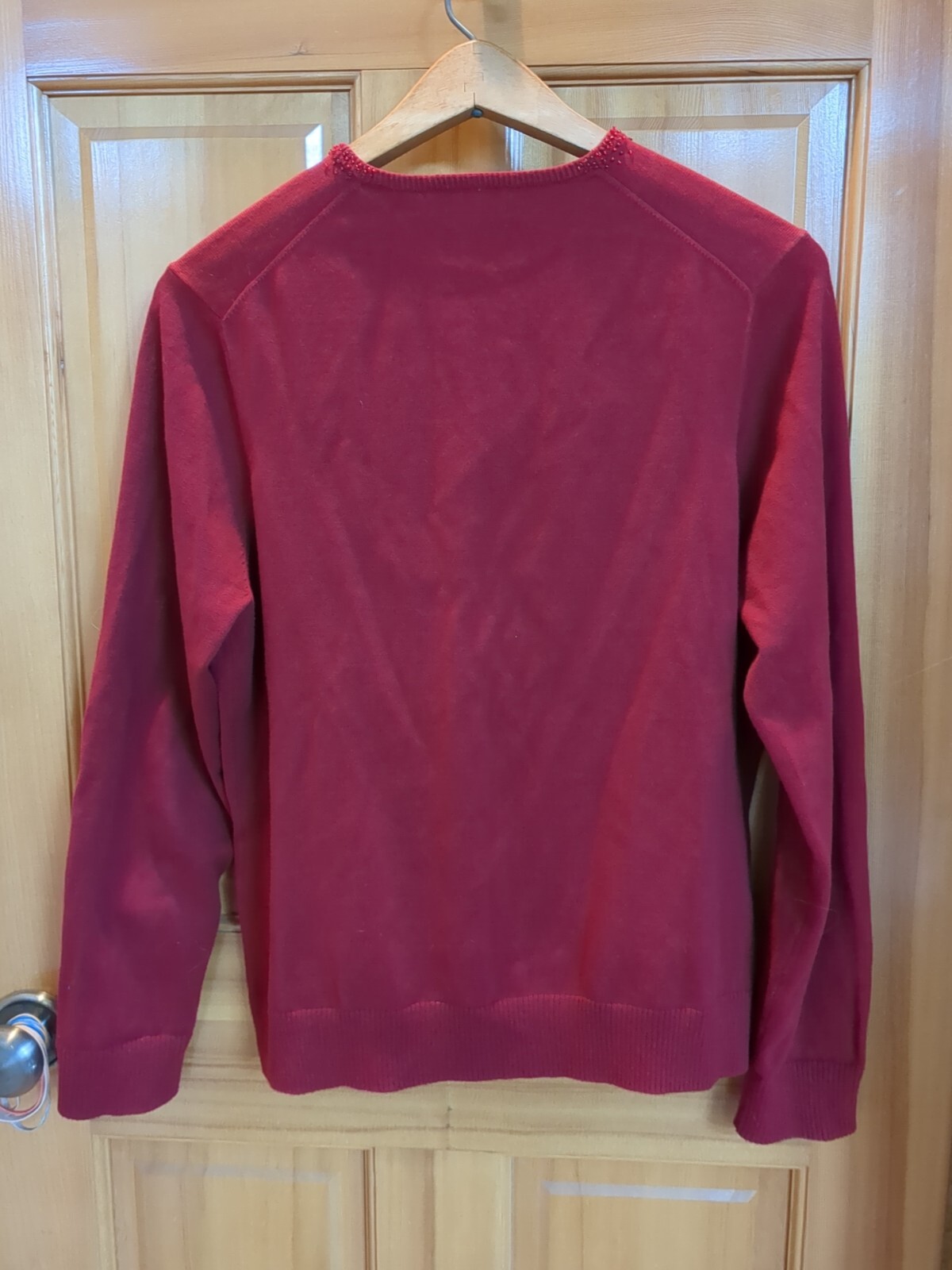 Lands End Holiday Evening Beaded Cotton Cardigan Sweater Open Front M 8-10 Red
