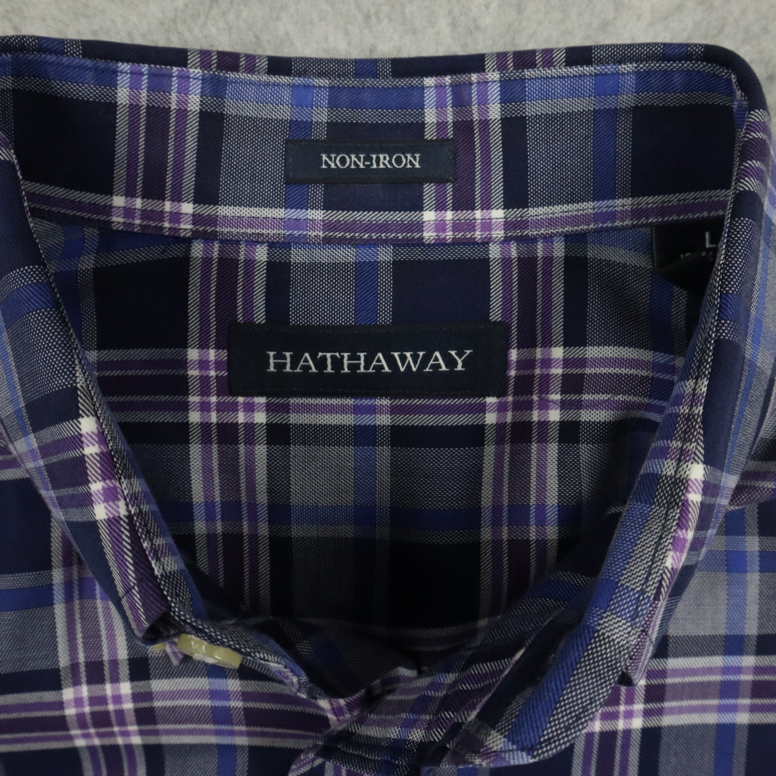 Hathaway Shirt Mens Large Non-Iron Pocket Button Down Purple Plaid Long Sleeve