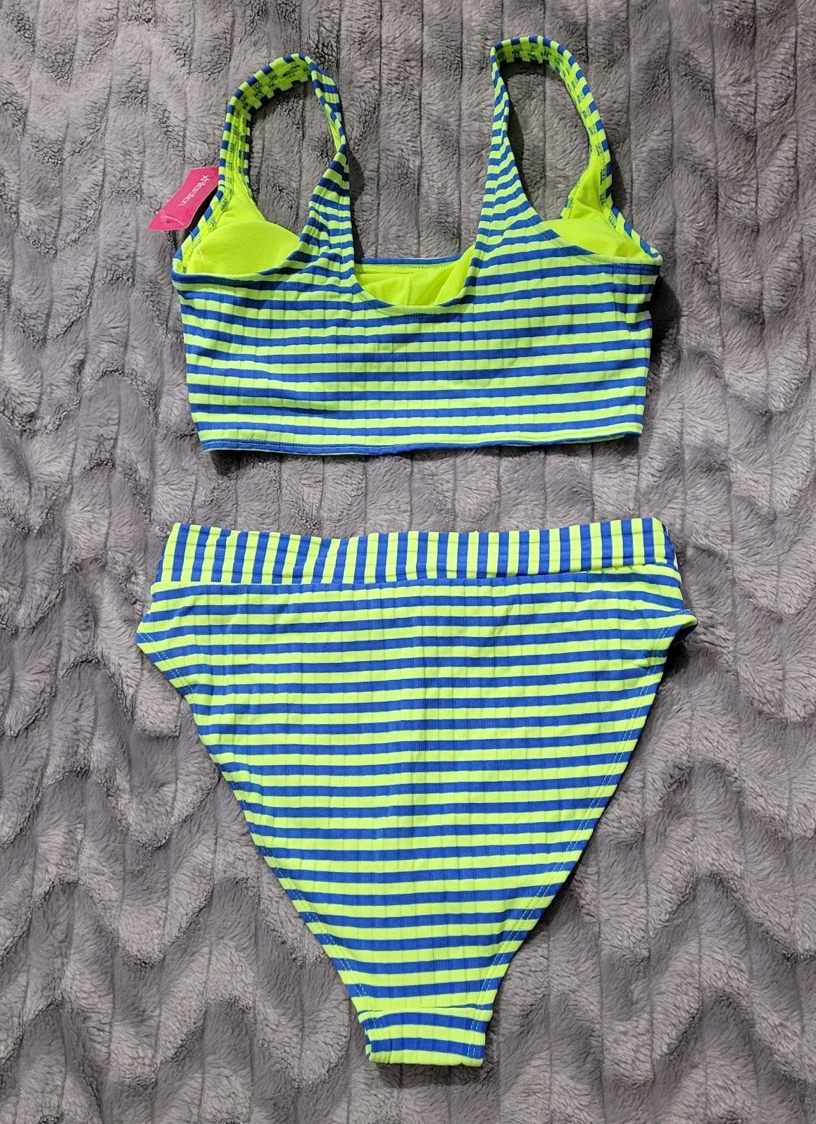 Xhilaration Womens L 8-10 Neon Green Blue Bikini Set Top Bottoms Swimsuit NWT