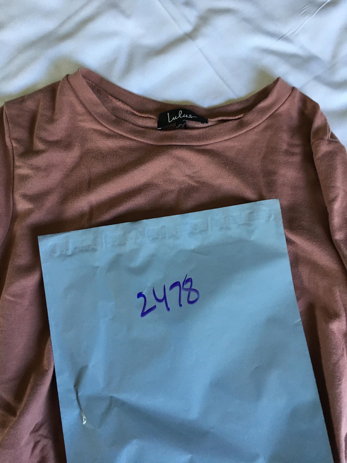 Lulus Shirt Womens Medium Mauve Short Sleeve Banded Hem Crewneck Made in USA