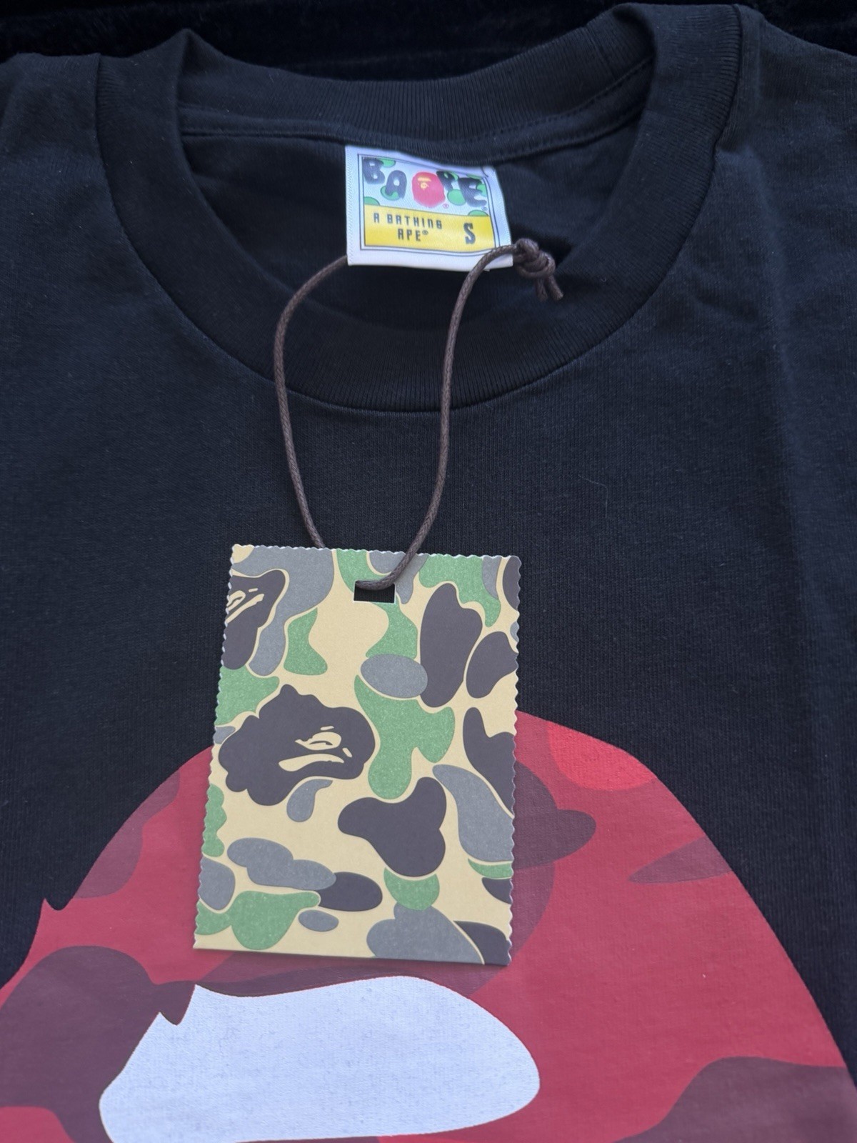 A Bathing Ape BAPE Men’s S Black Red Logo Graphic Print Crew Neck Tee
