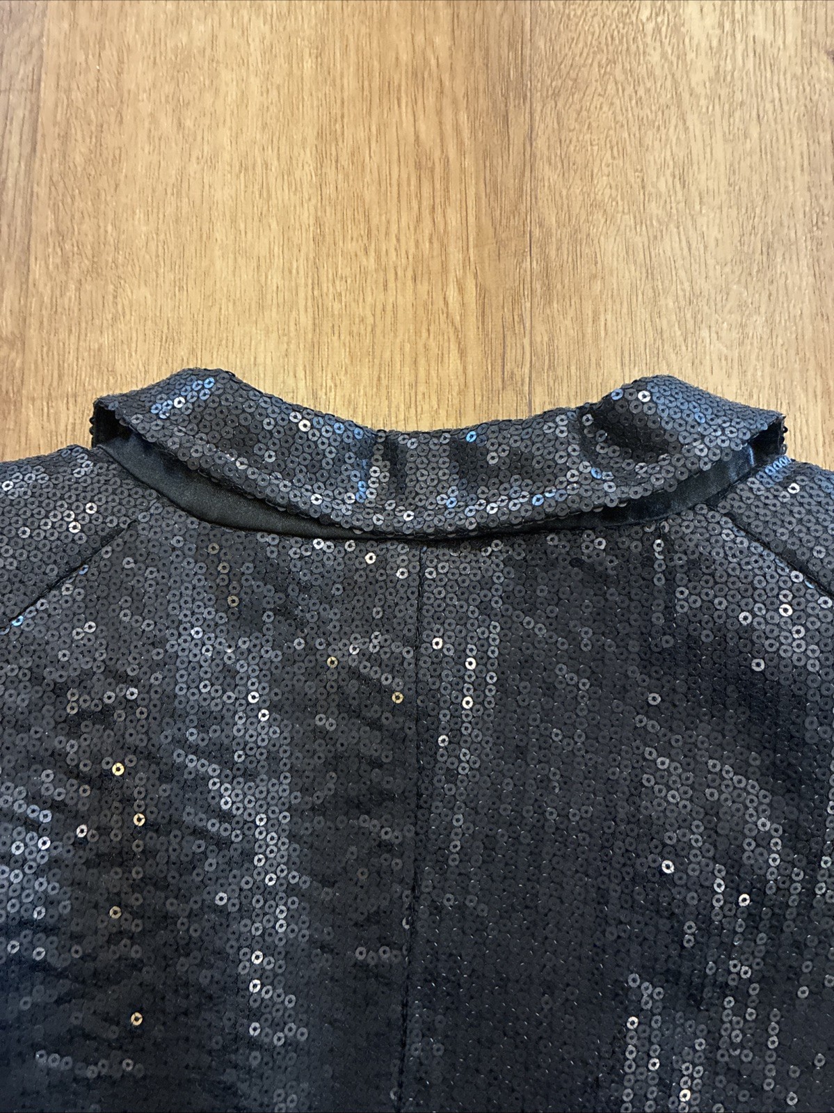 Free People Size 4 Black Sequin Notched Lapel One button Tailored Blazer