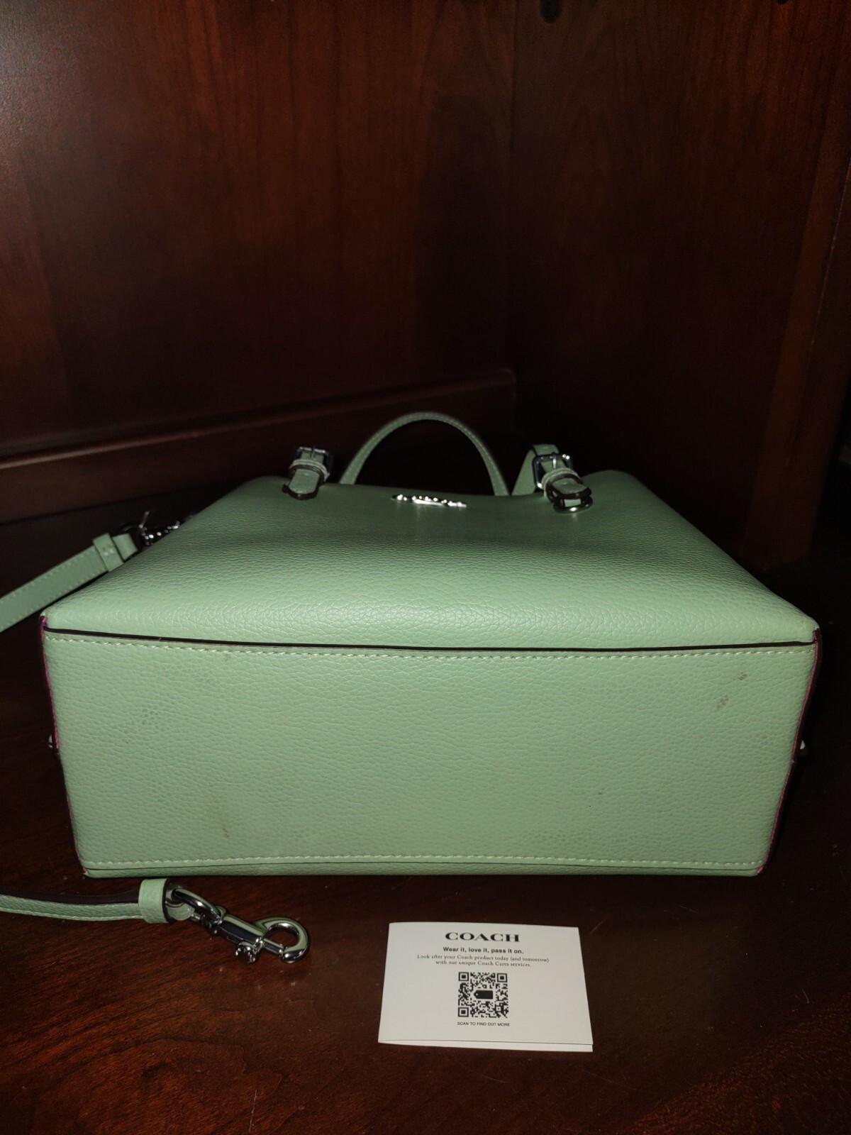 Coach New C4084 Mollie 25 Double Face Pebbled Leather Tote Bag Crossbody Green