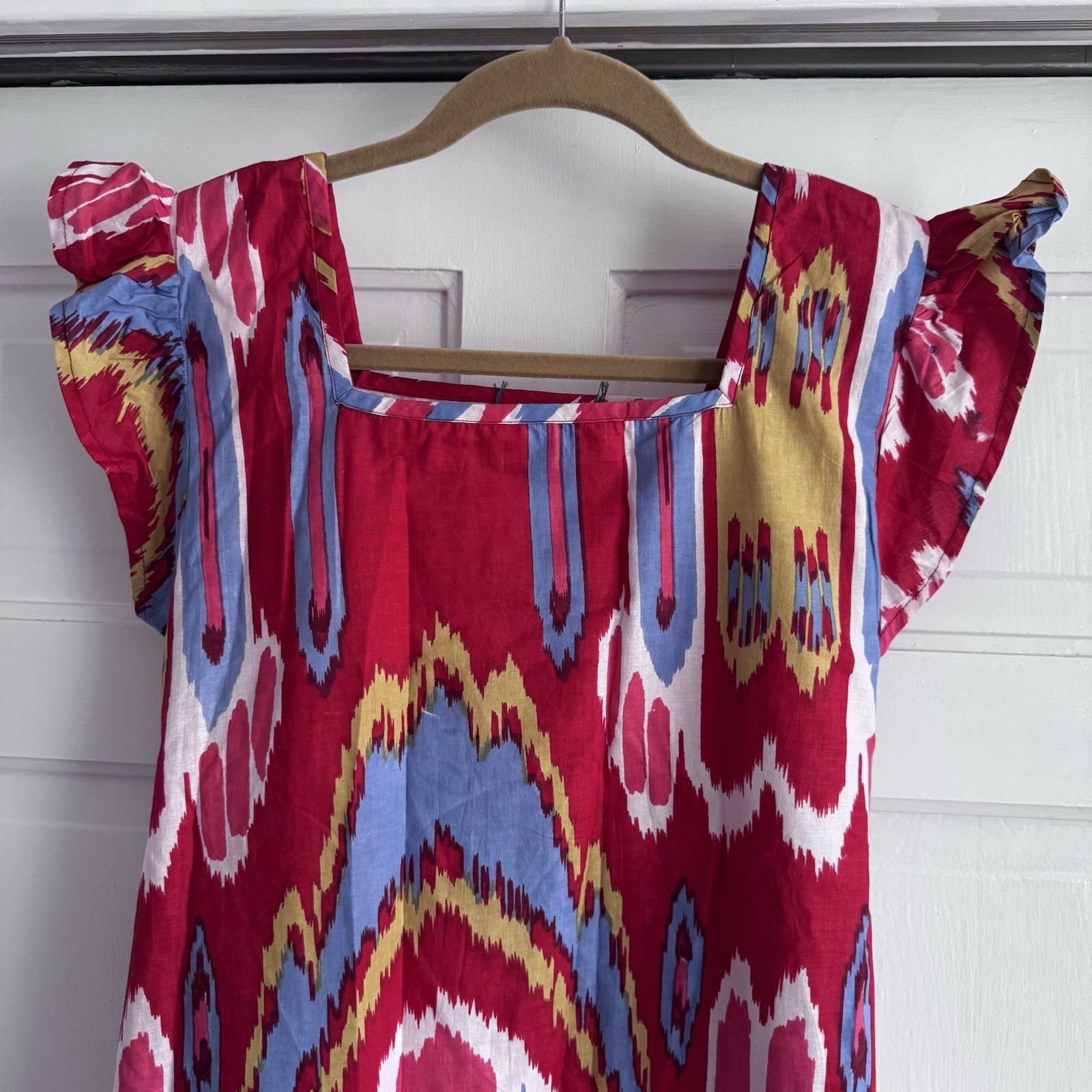 Le Bazar Coastal Maxi Dress With Pockets Red Multicolor Batik Print Size Small
