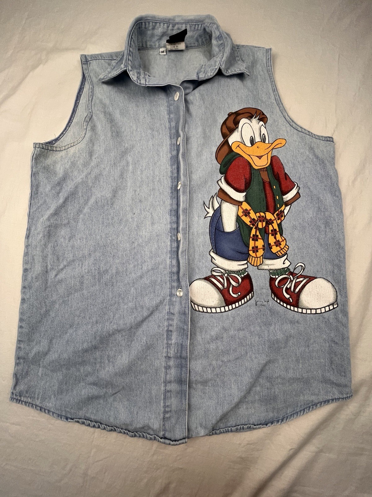 Vintage 90s Disney Jerry Leigh Mickey Donald Sleeveless Blouse Women’s Med