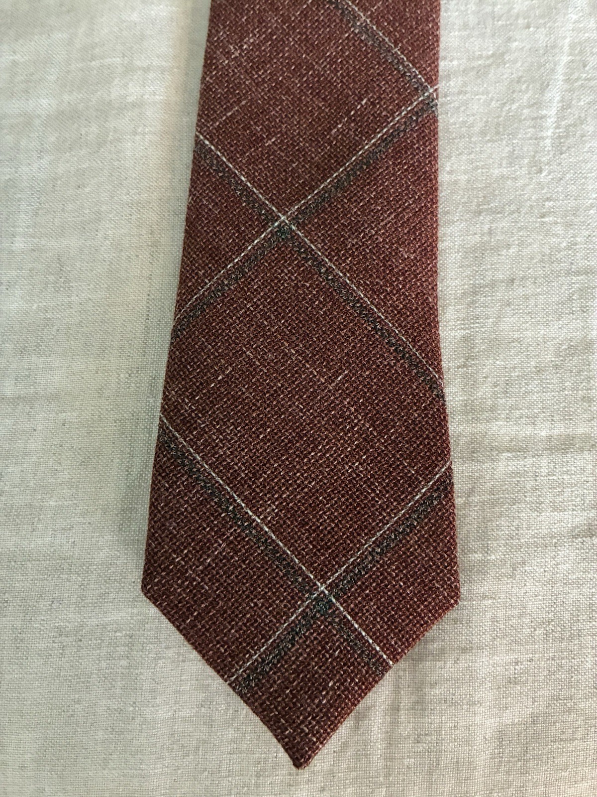 The Tie Bar Rust Windowpane Hopsack Wool Silk Linen Slim Tie Vitale Barberis VBC
