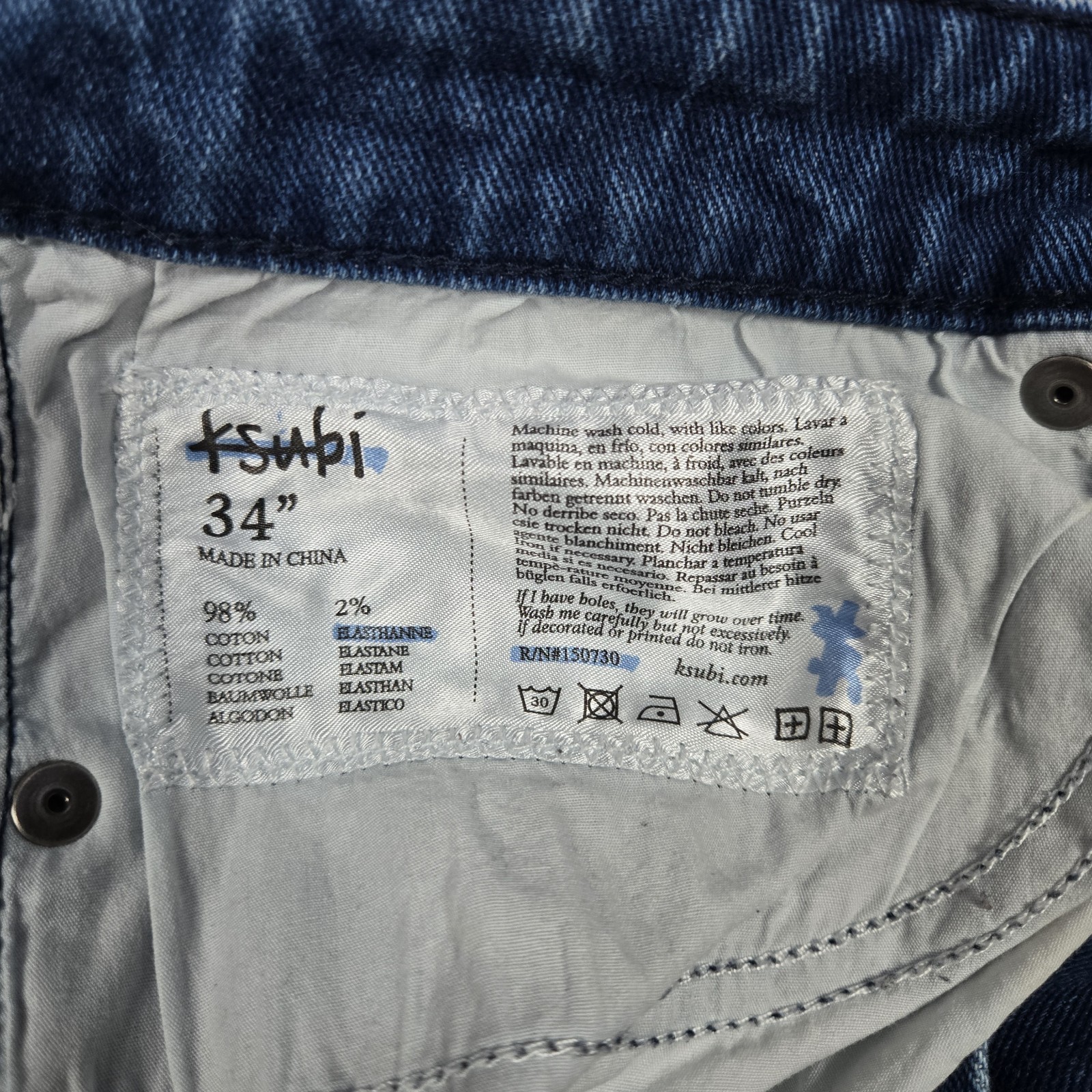 Ksubi Van Winkle Trashed Dreams Stretch Jeans Mens Size 34 Blue 34×32 Distressed