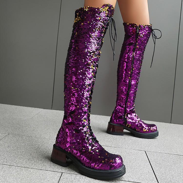 Women’s Over The Knee High Sequins Glitter Long Boots Platform Performance Sexy