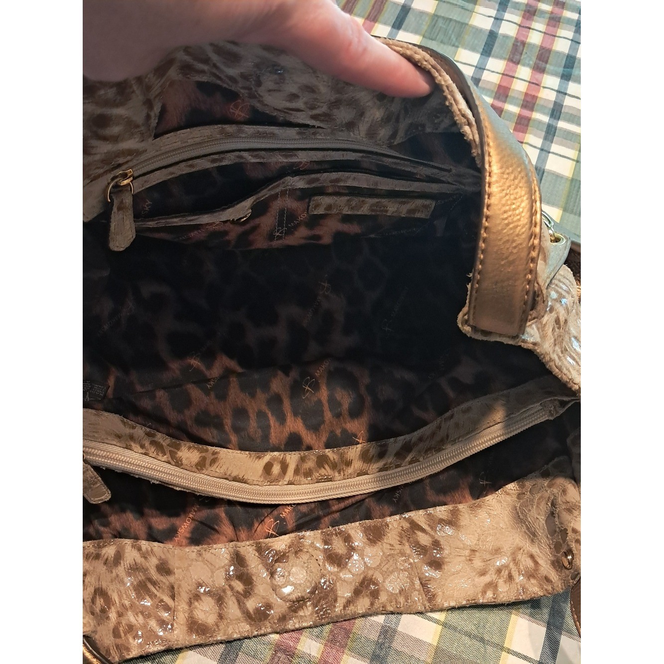 B. Makowsky Beige Shoulder Bag with Gold Hardware