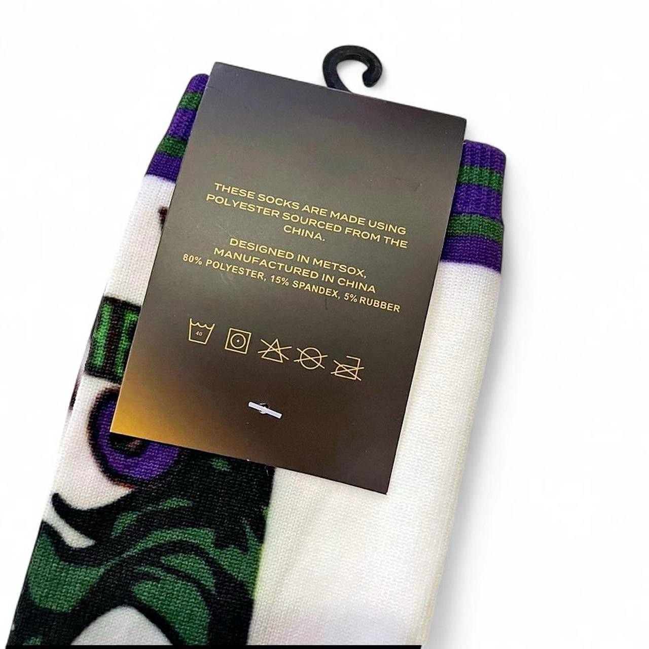 The Joker Graphic White Green Purple Black Crew Socks Size Large-XL/9-13