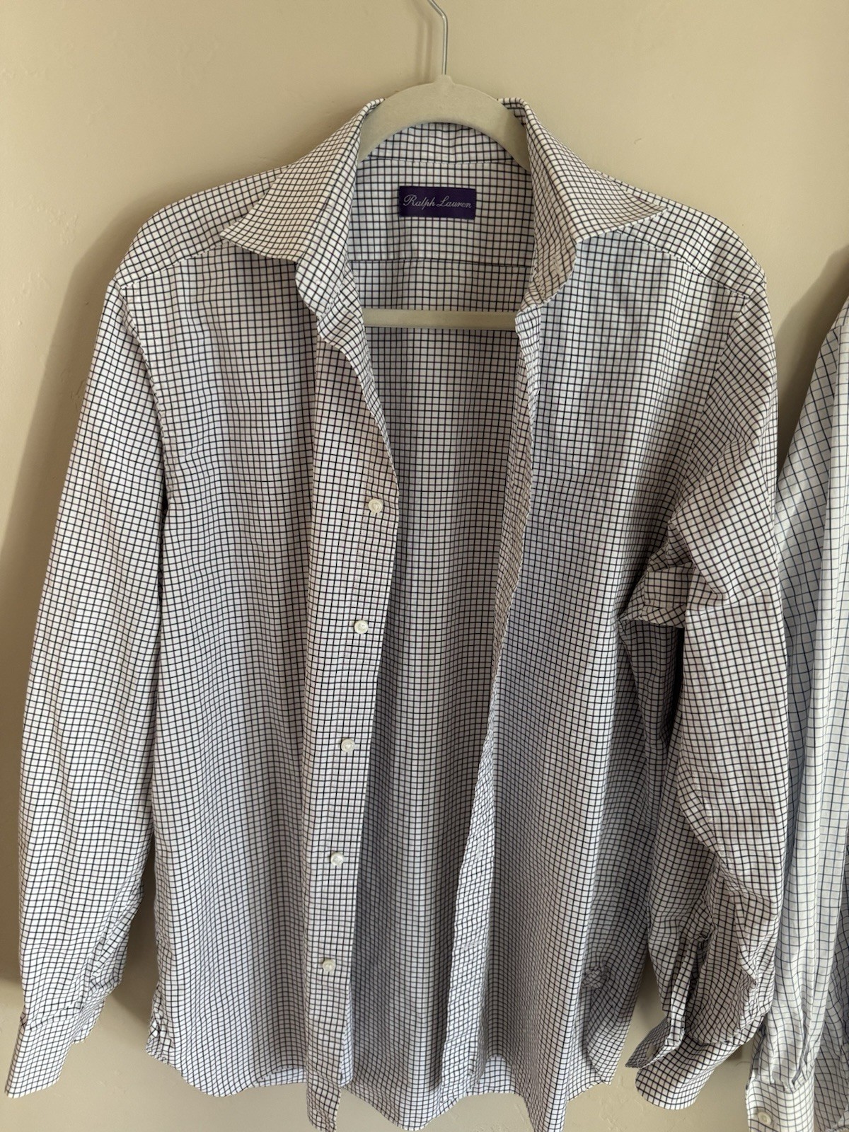 Ralph Lauren Purple Label Check Dress Shirt 15 1/2 Medium Polo Made In Italy