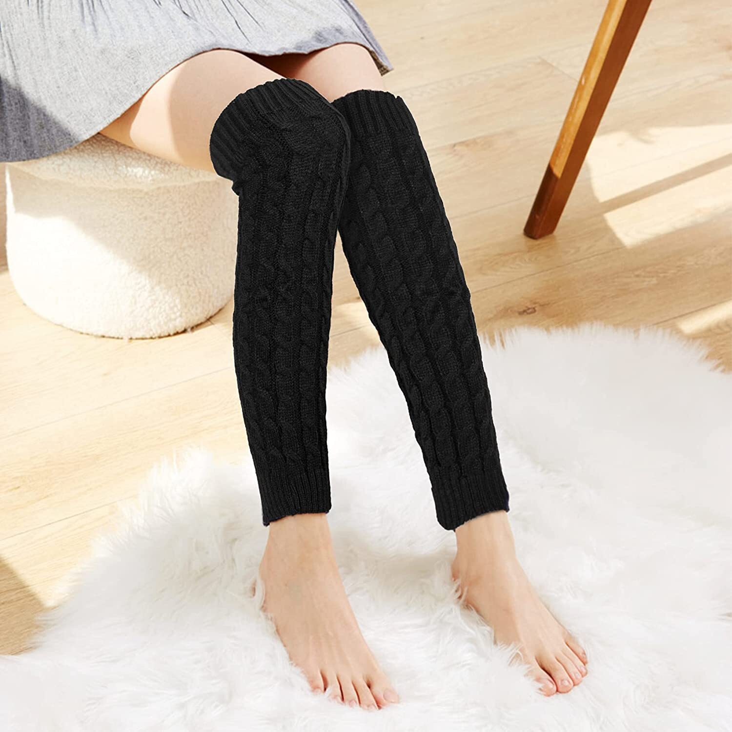 Women Winter Warm Crochet Leg Warmers Cable Knit Ladies Knitted Socks Legging US