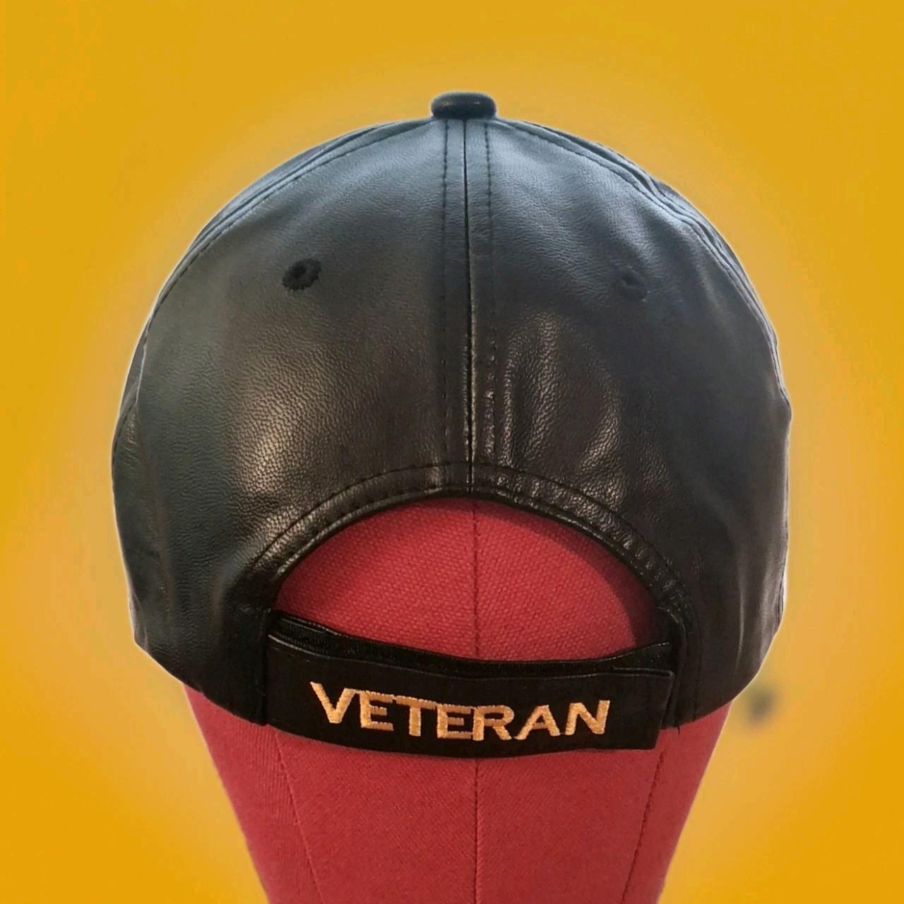 Vietnam Veteran Black PU Leather Baseball Cap Embroidered Adjustable Adult