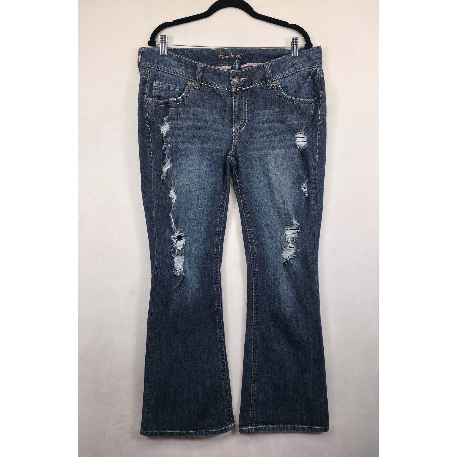 Amethyst Jeans Womens 16 Distressed Y2K Low Rise Flared Denim Bootcut