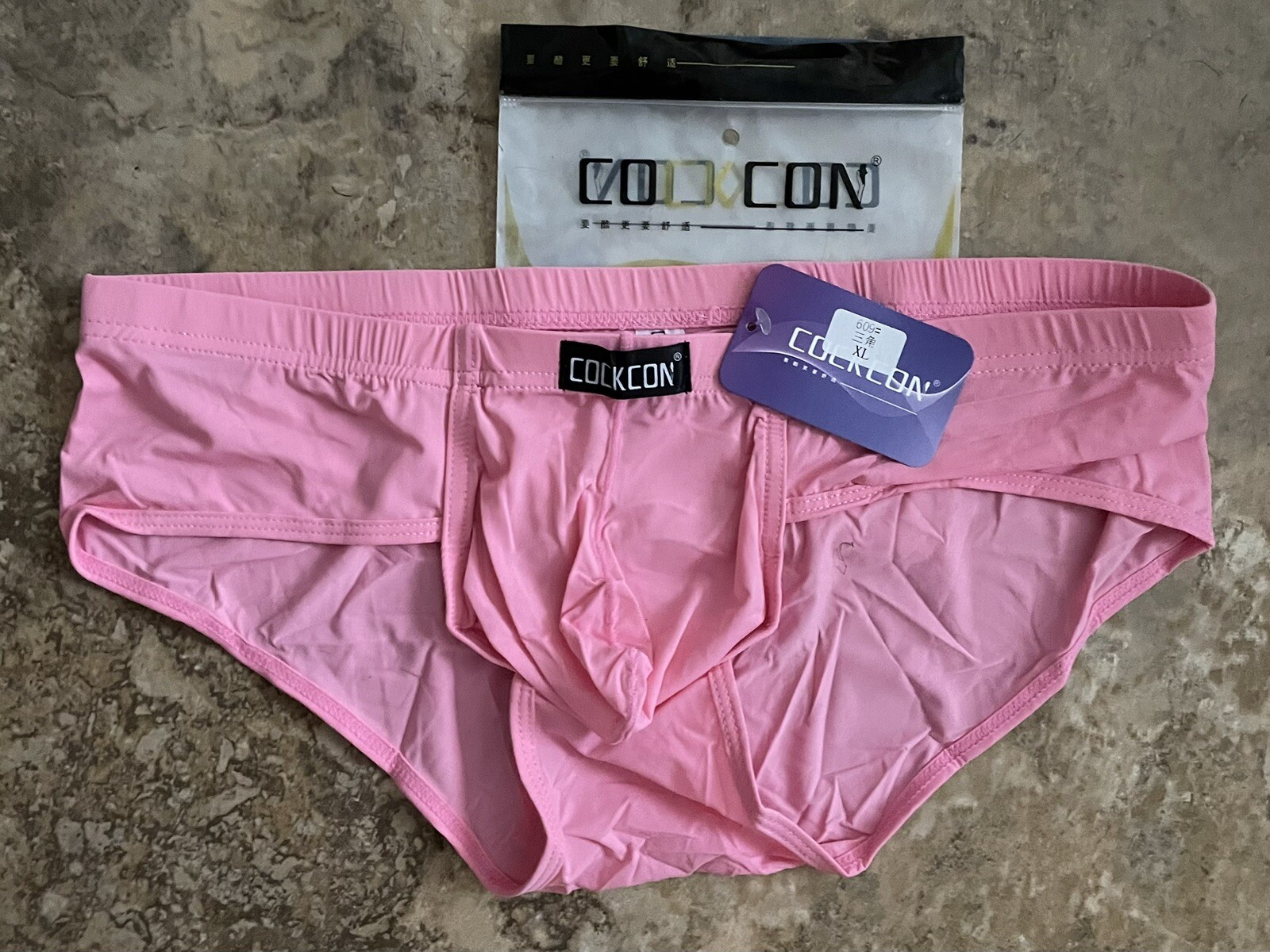 Cockon Men’s Sheer Pink Brief Asian Size XL is US M-L Poly Spandex Blend