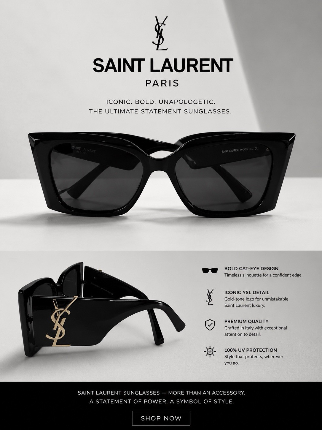 YSL-Saint Laurent Cat Eye Laurent Sunglasses With Box Free Shipping