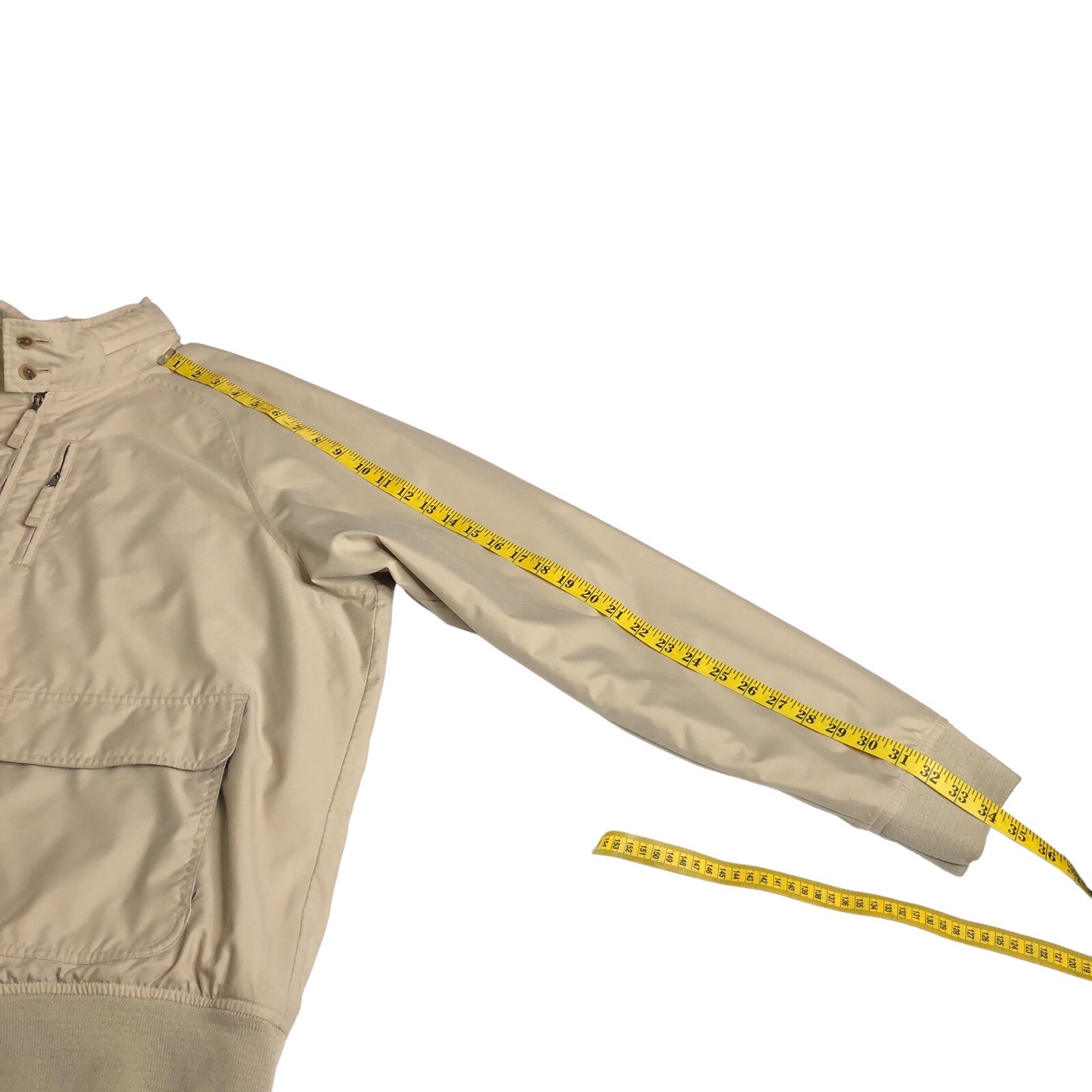 Lands End Bomber Jacket Mens LT Large Tall Tan Khaki Hideaway Hood Utility Chore