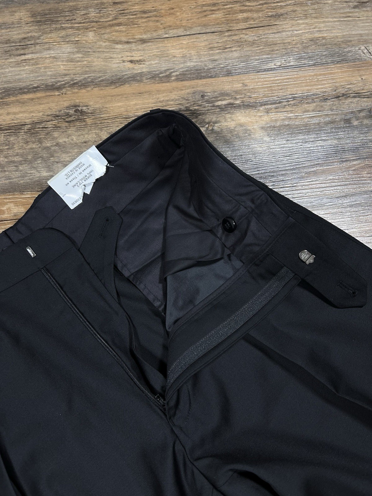 Samuelsohn Pants Men’s 33×38 Unhemmed Black Super 110’s Pleated Wool Italy L-4