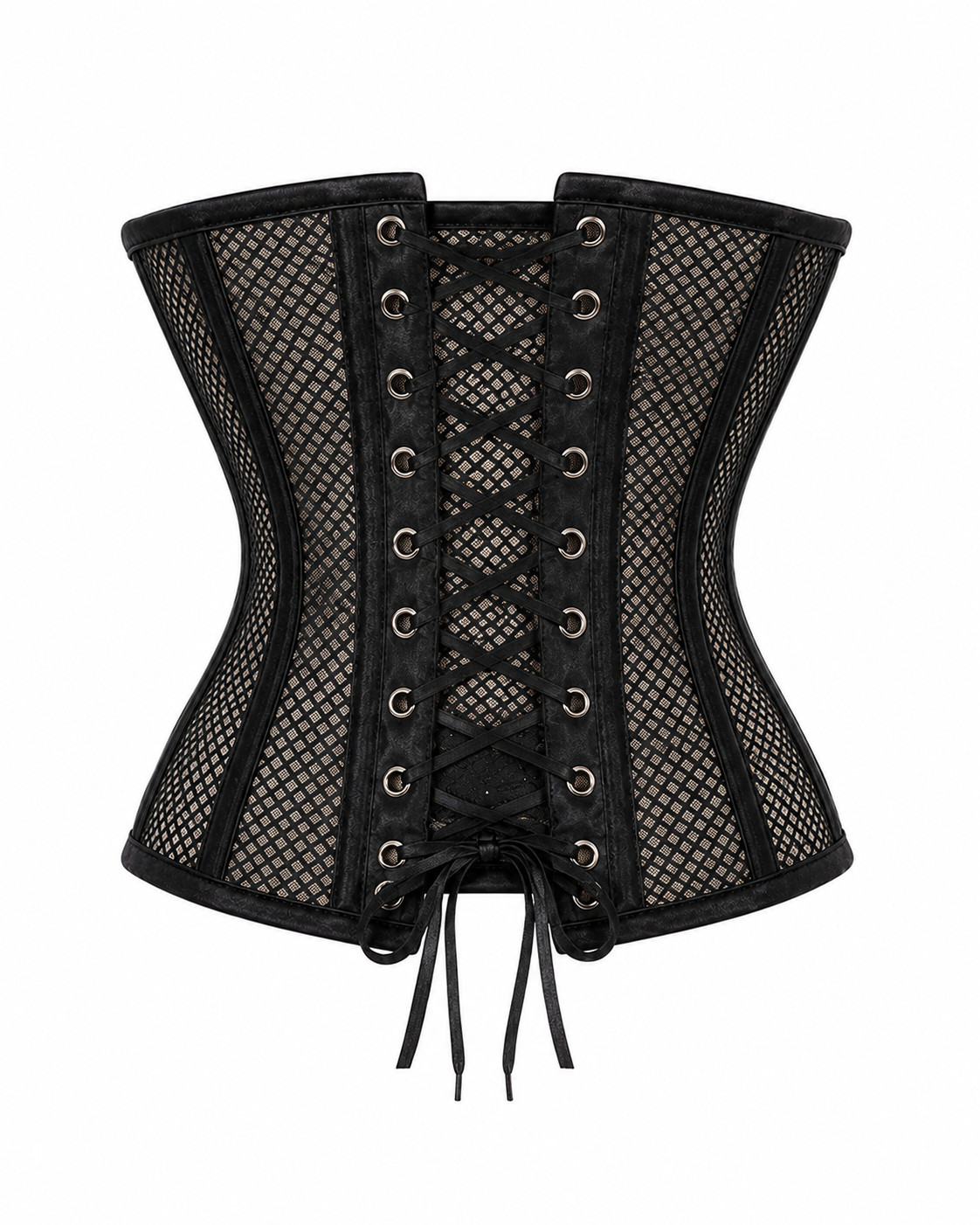 Black Mesh Underbust Corset Steel Boned Waist Cincher Gothic Lace Up Bustier