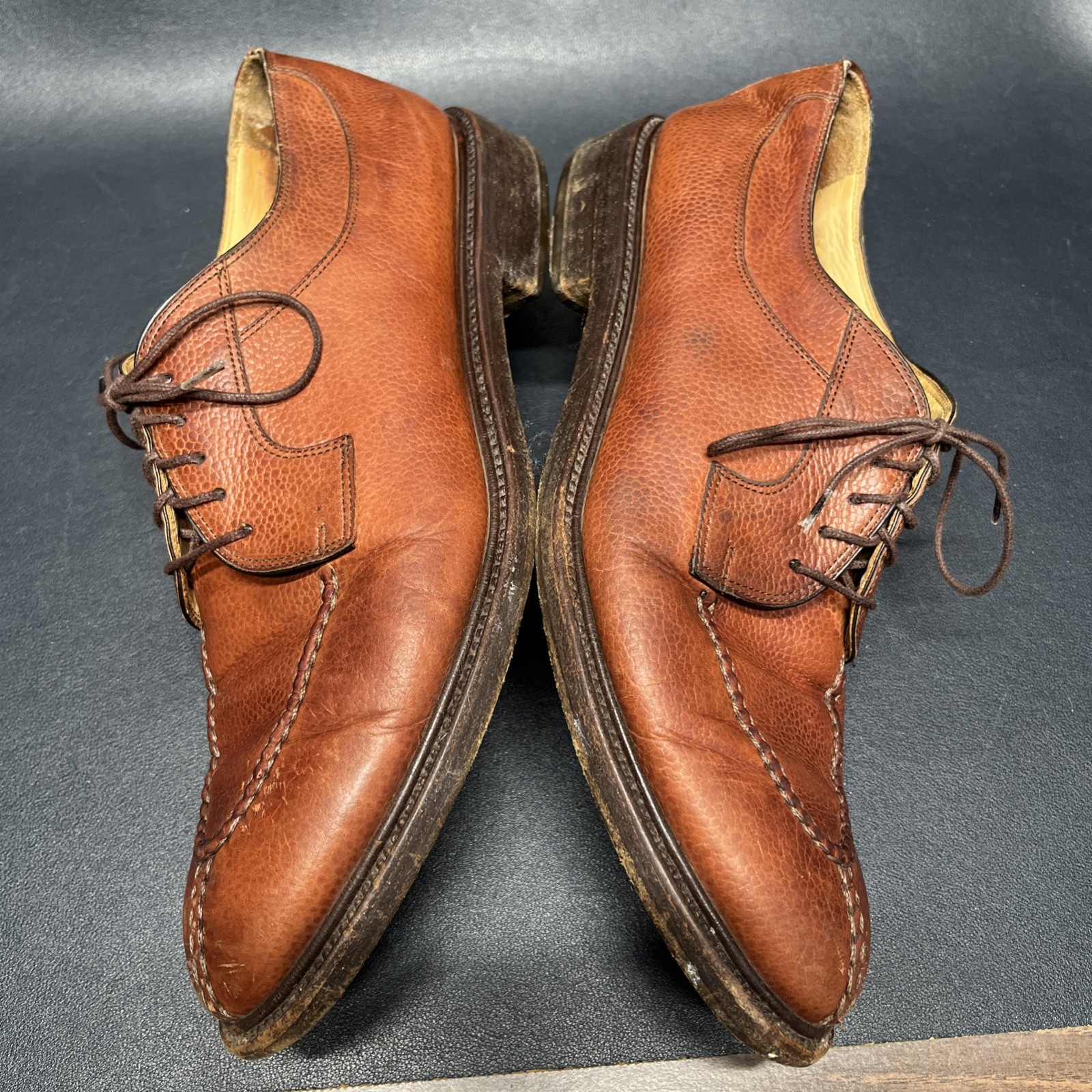 BOSTONIAN CROWN WINDSOR Split Toe Pebble Grain Brown Size 10.5 D, Made in Italy!