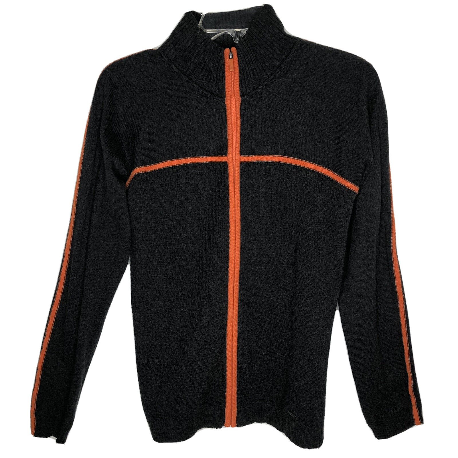 Liz Golf sweater Woman’s Small Charcoal Gray Orange Piping Cotton Nylon Full Zip