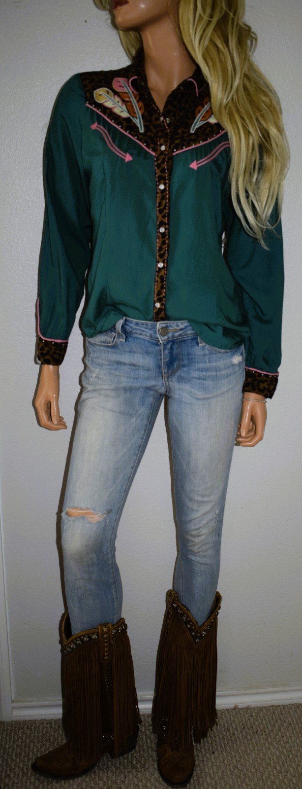 DOUBLE D RANCH Cheetah Feather Shirt X Small