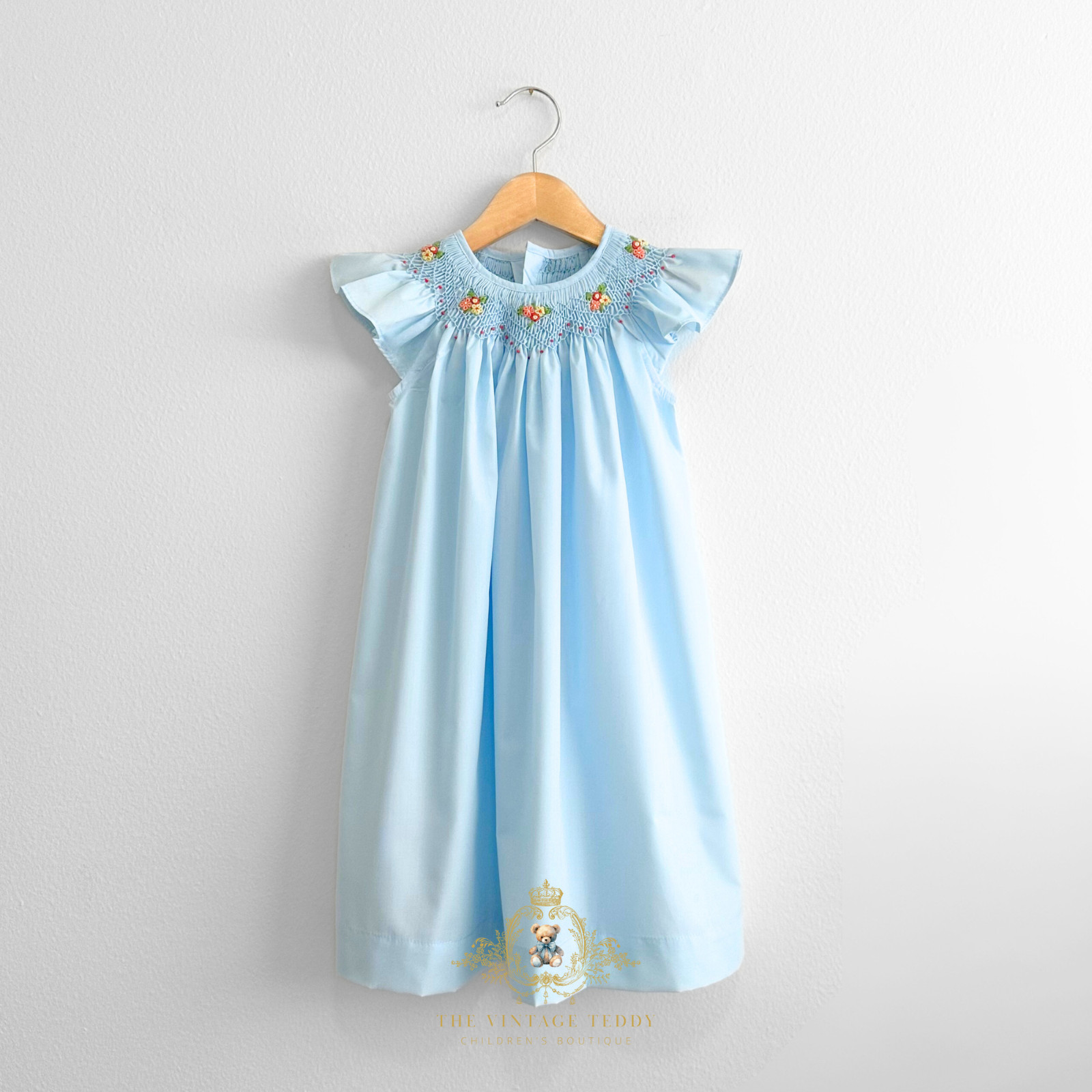 NWT Pretty Girls Embroidered Smocked Bishop Dress Spring & Summer Sky Blue 5T