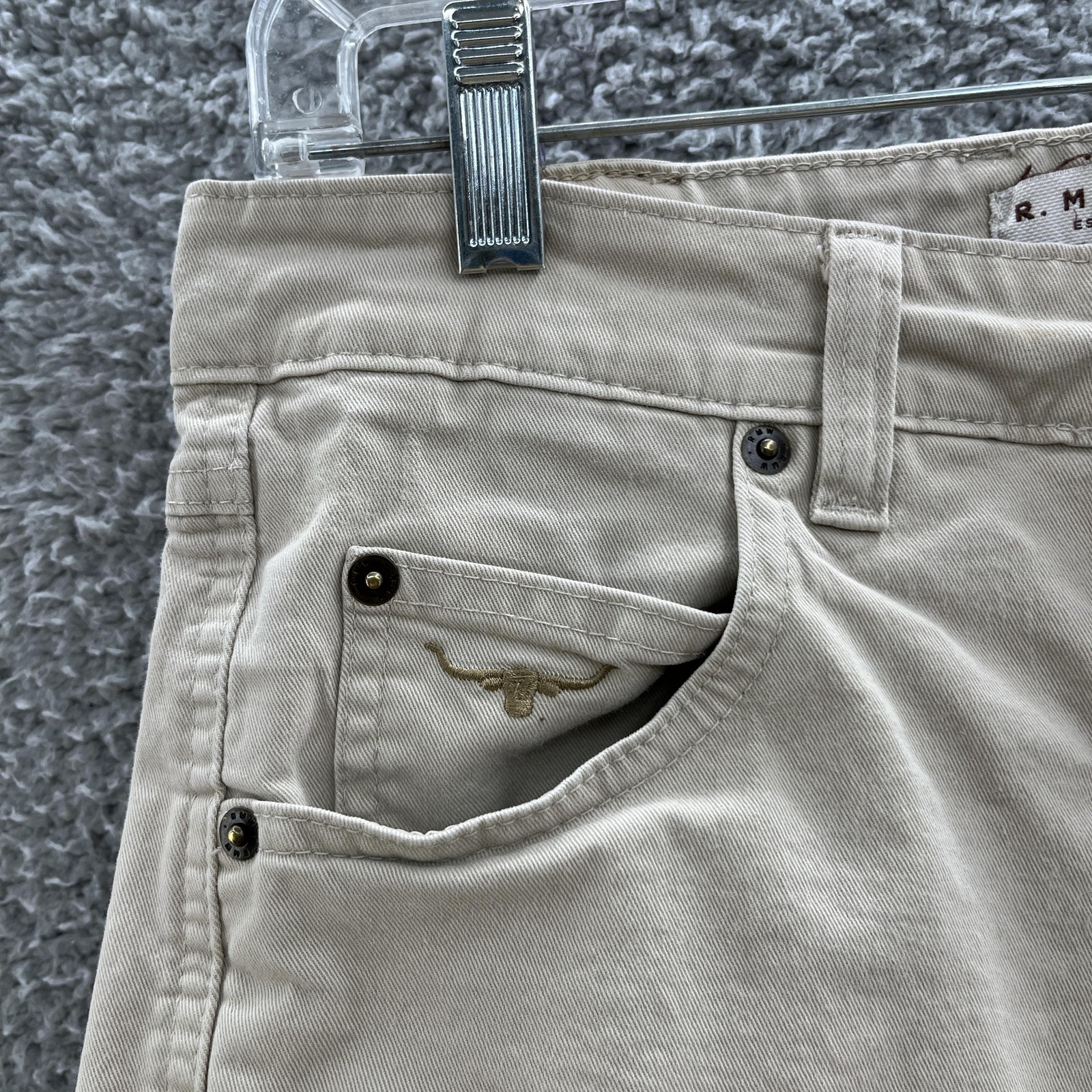 R M Williams Jeans Mens 30X31 Beige Stretch Cotton Straight Leg Made Australia