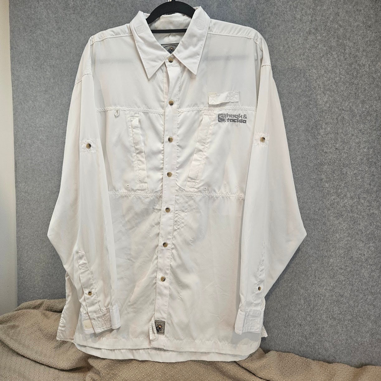 Hook & Tackle Fishing Shirt Men’s 2Xl White Button Up Long Sleeve 100% Cotton