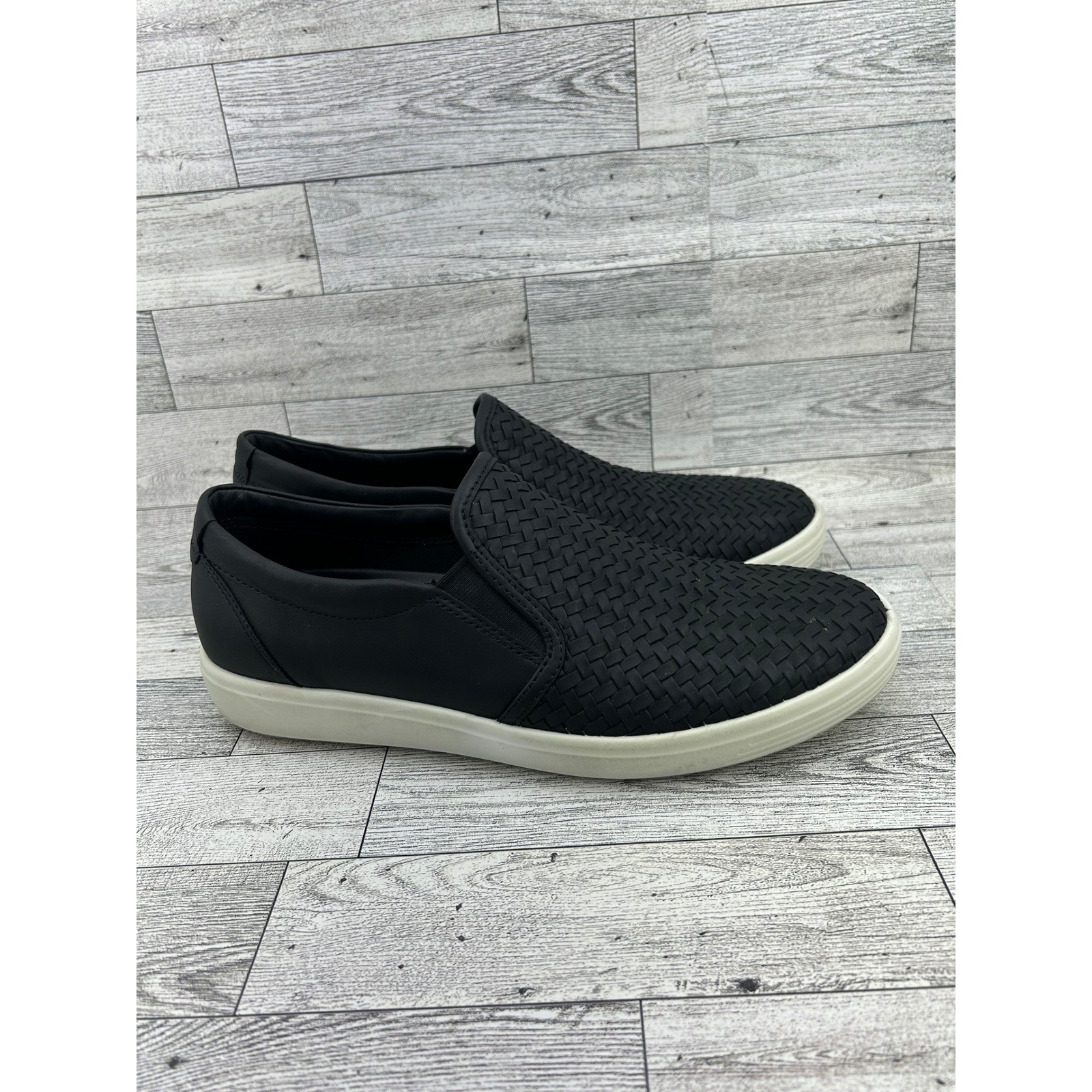 ECCO Soft 7 Woven Slip On Black Leather Shoes 470113-01001 Women EU 40 US 9-9.5