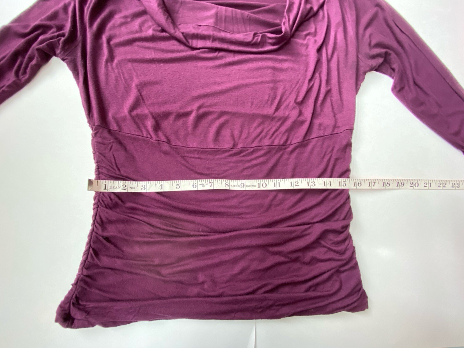Green Envelope Top XL, Purple Magenta 3/4 Sleeves, Cowl 95% rayon 5% Spandex US