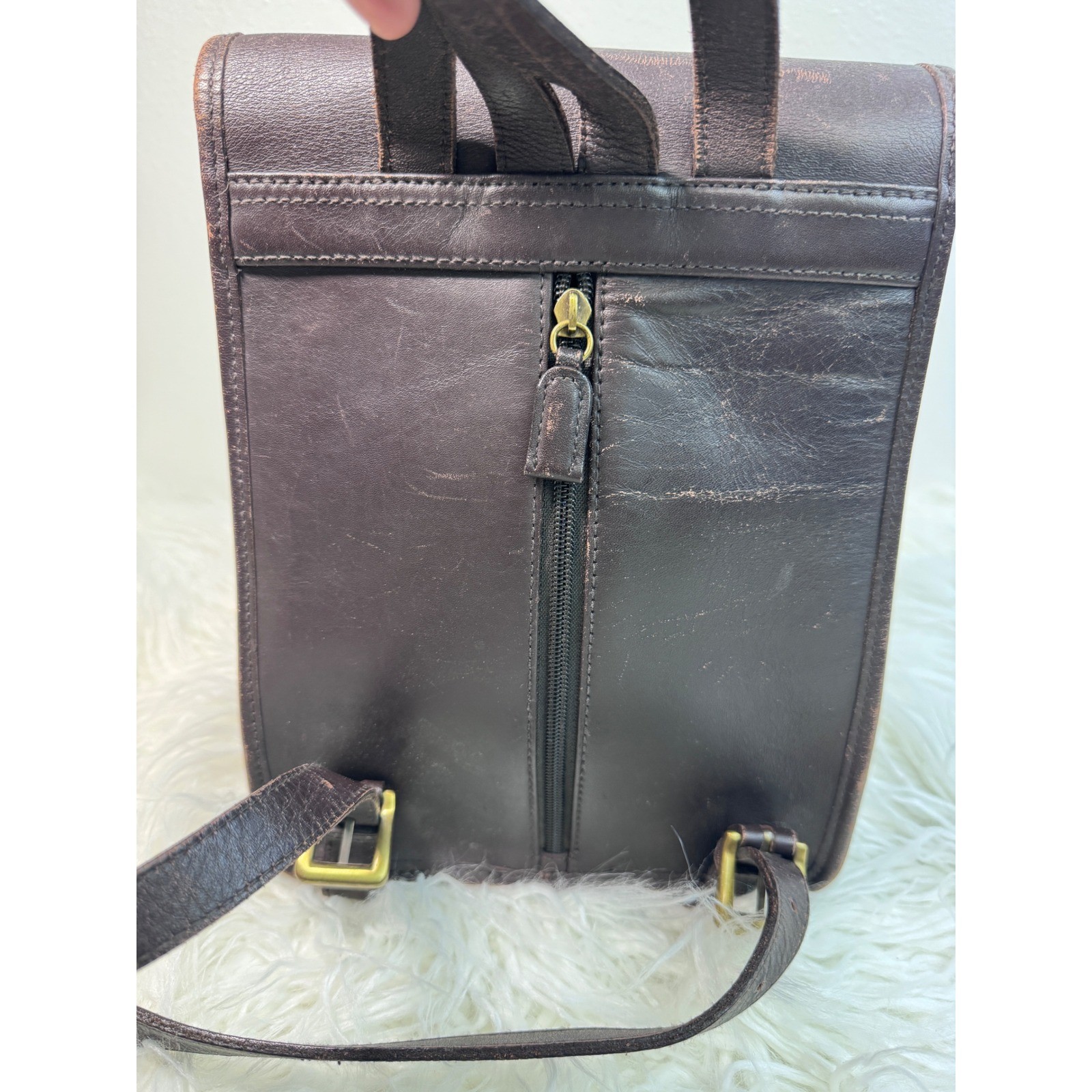 Vintage Croft & Barrow Leather Backpack Dark Brown Chocolate Turn Lock Flap