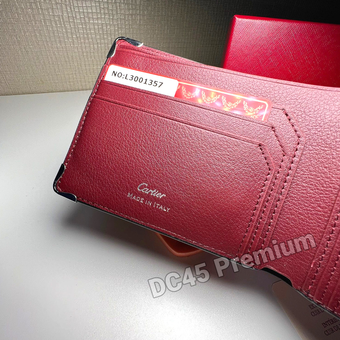 CARTIER Black Leather Bifold Wallet Must De Cartier Silver Tone Corners