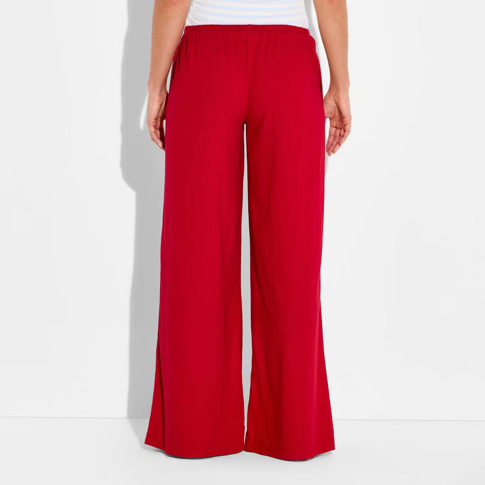Women Low-Rise Baggy Leg Linen Pull-On Pants – Wild Fable Red XS